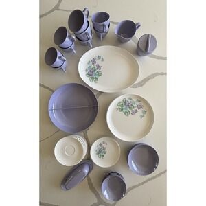 Royalon Melmac Lilac Corsage Plates Bowls Cups Butter Sugar Creamer 48 Pc Set